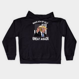 Donald Trump Drinking Beer Happy Independence Day Make 4th Of July Great Again Americans USA Flag Kids Hoodie